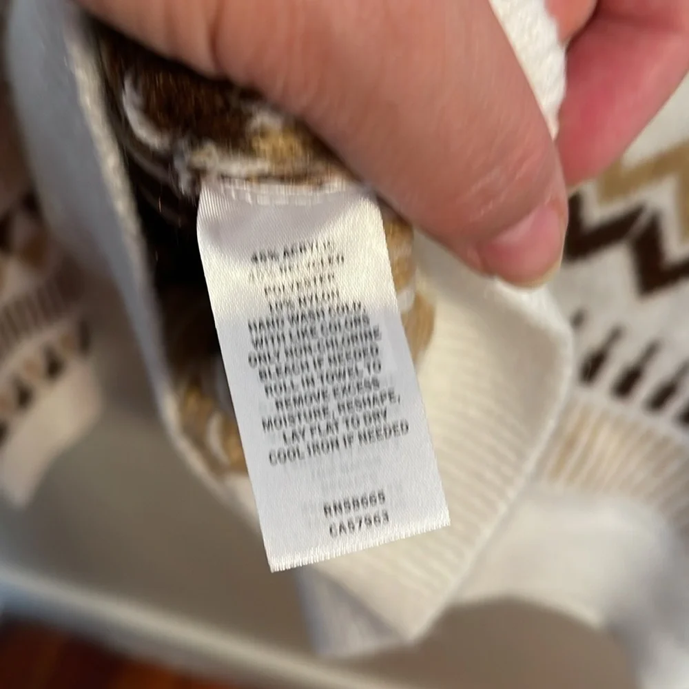 Treasure & Bond White and Brown Patterned Sweater with Button Trim - Picture 6 of 6